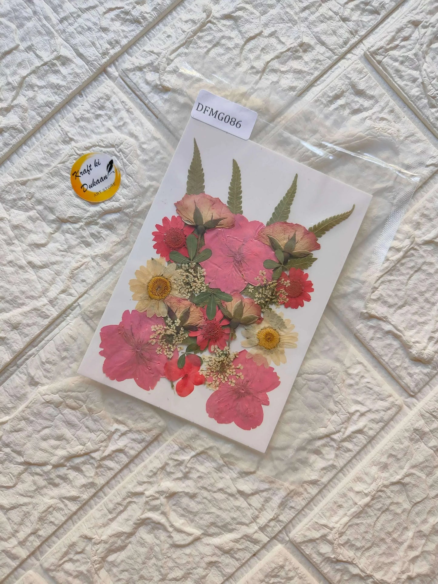 Pressed flower sheet mix B10 with pink red and yellow blooms, pressed floral sheet