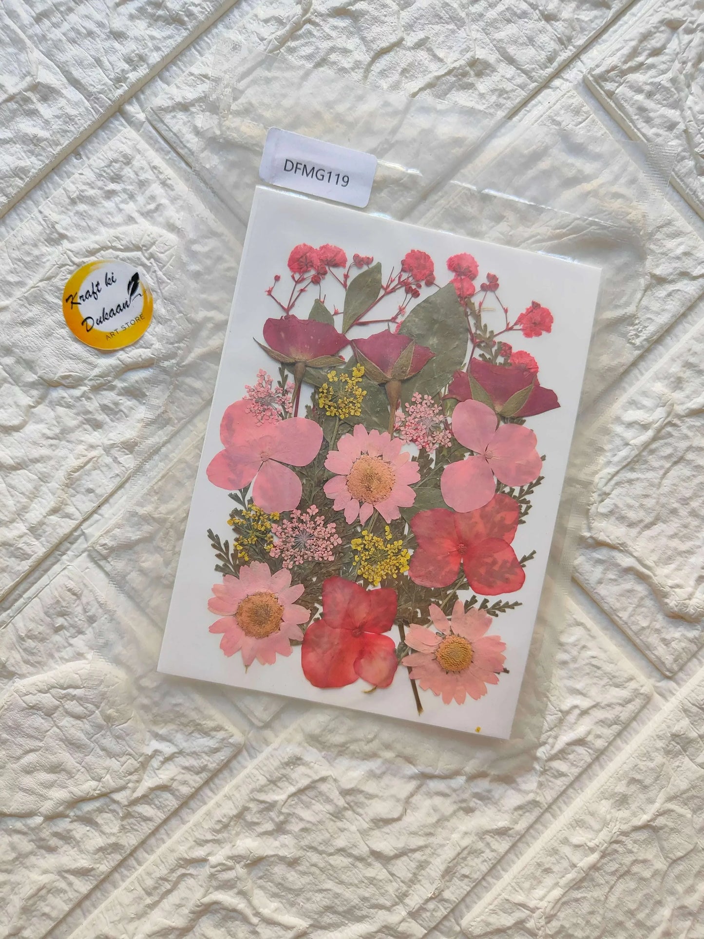 Pressed Flower Sheet Mix B20 with pink, red, and yellow pressed blossoms