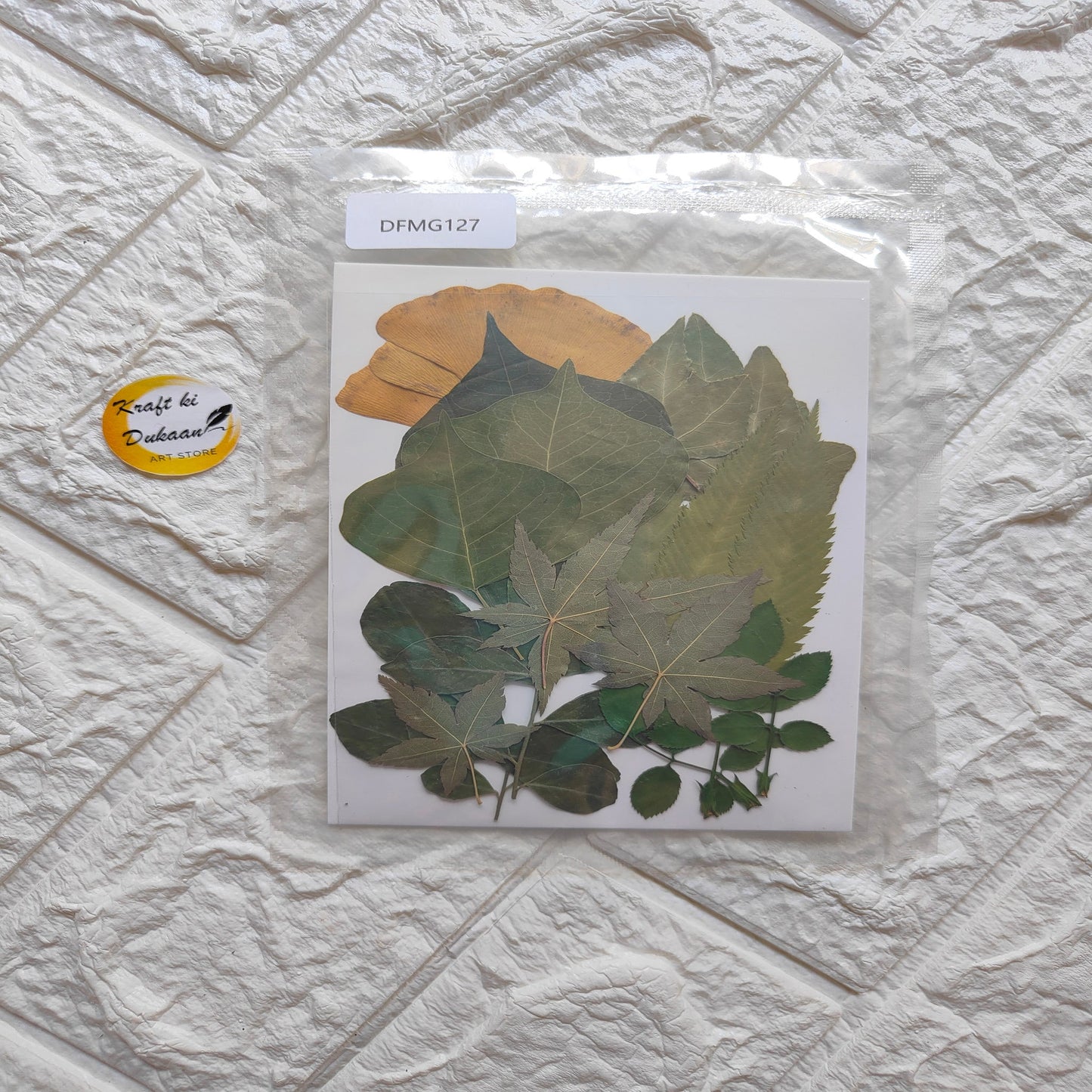 Pressed flower sheet for resin featuring assorted dried leaves and flowers from Kraft ki Dukaan