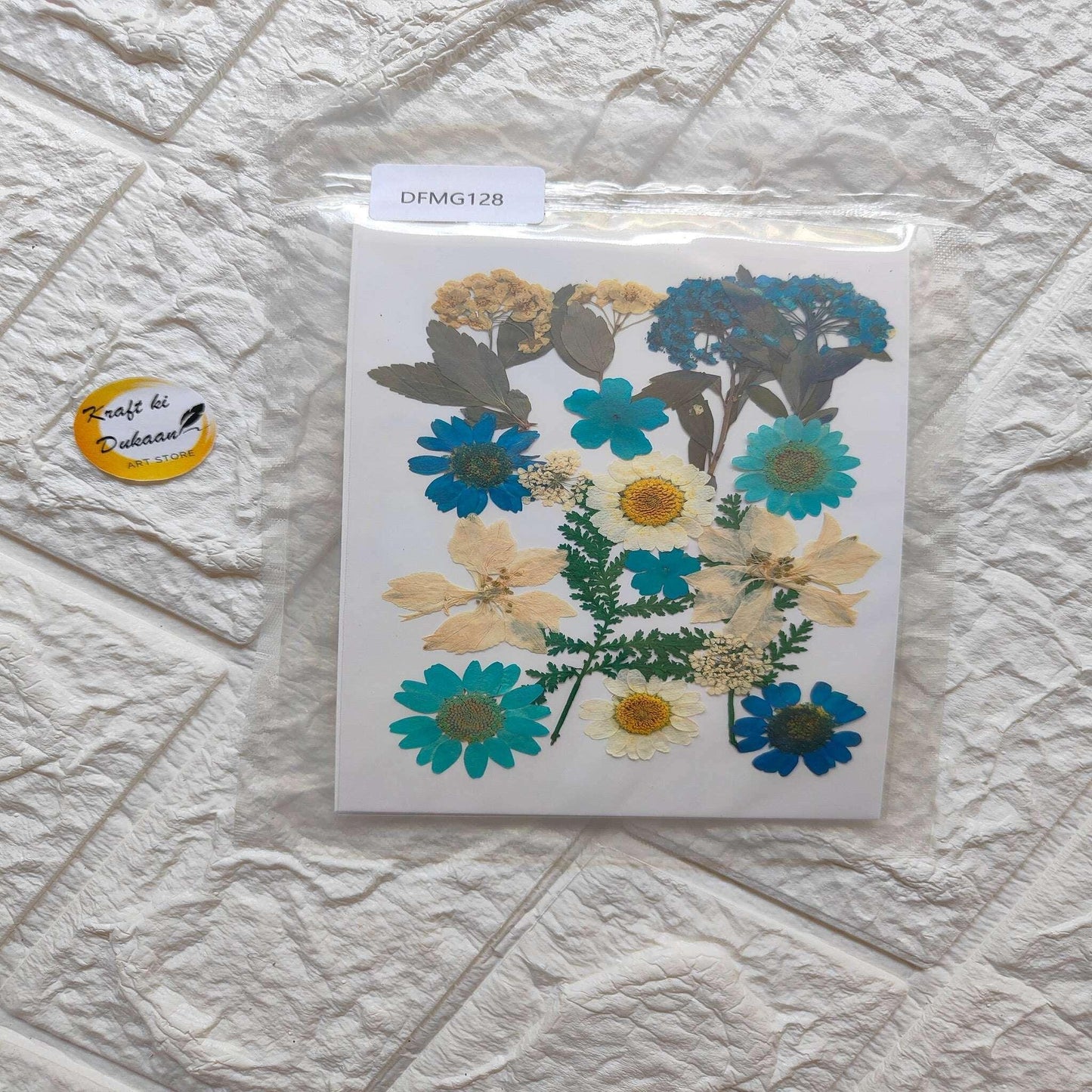 Pressed Flower Sheet Mix B1: blaue und gelbe Blumen