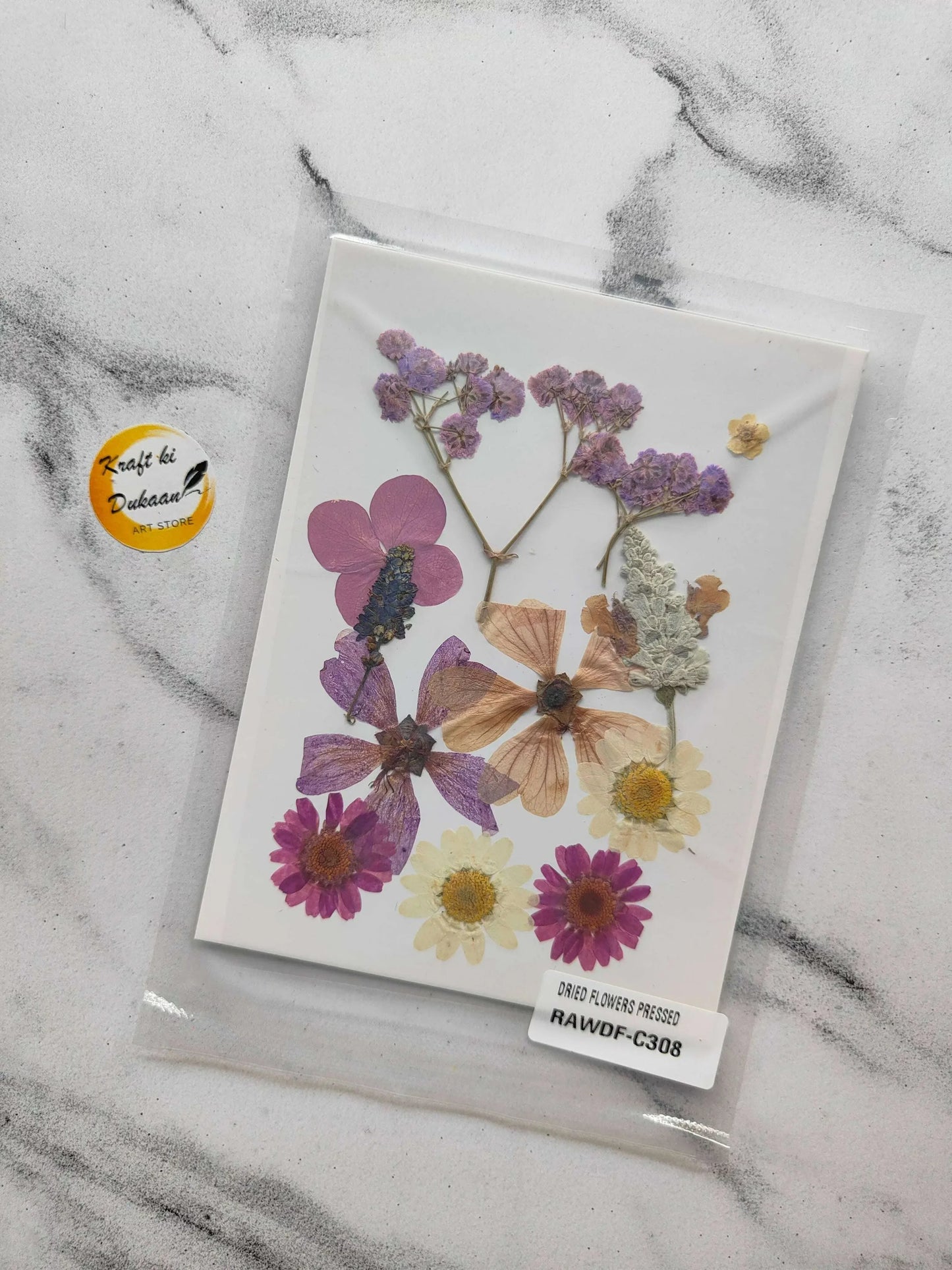 Pressed flower sheet mix F6 with assorted purple, pink, yellow dried blooms