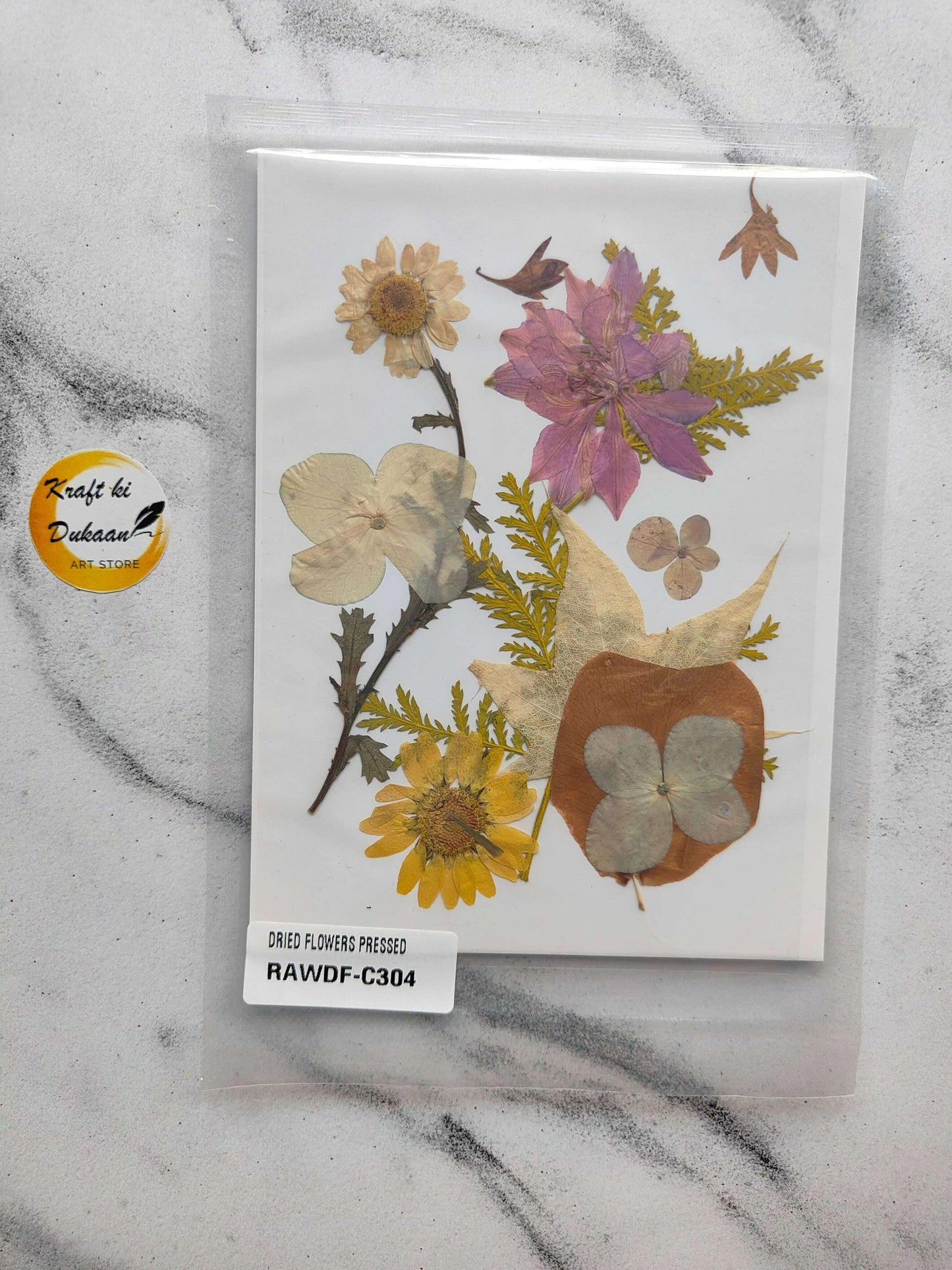Pressed flower sheet mix F2 with dried floral and leaf stickers on a clear background