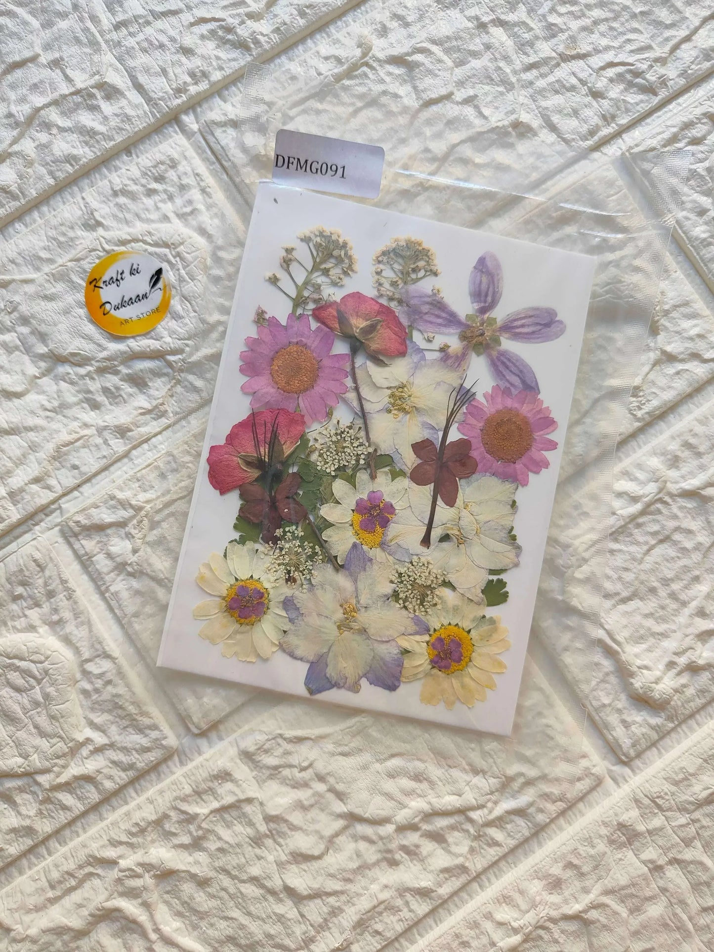 Pressed flower sheet mix B7 with assorted dried flowers: pink, purple, yellow, white