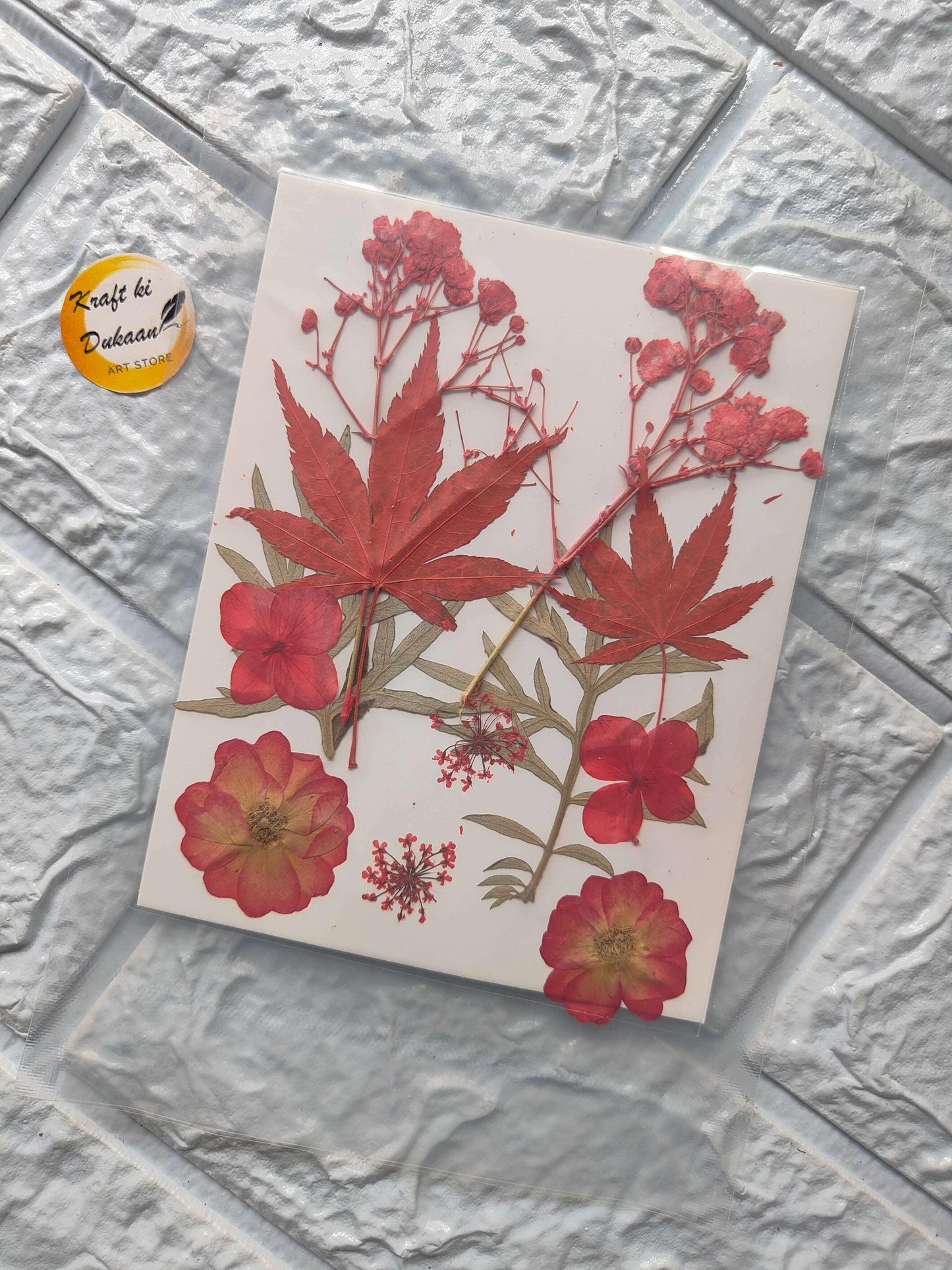 Pressed Flower Sheet Mix A10 with red dried botanical flowers on a single sheet