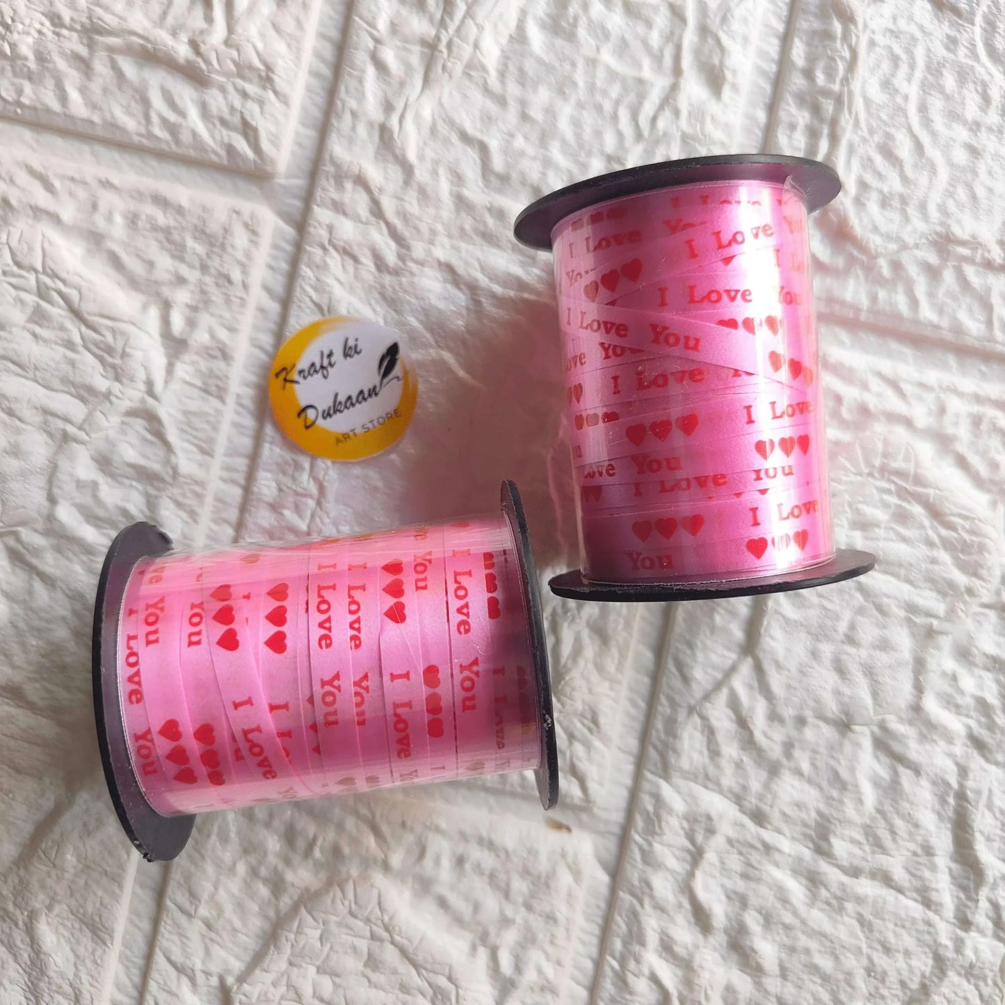 Printed Ribbon A4 pink spool ribbon with “LOVE YOU” text and heart pattern