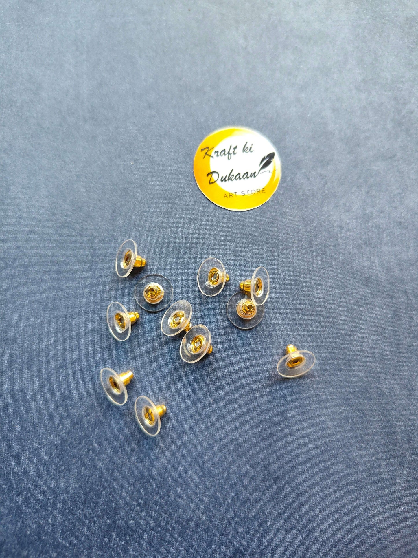 Push back earring hooks pack of 50, gold tone posts with clear circular backing caps