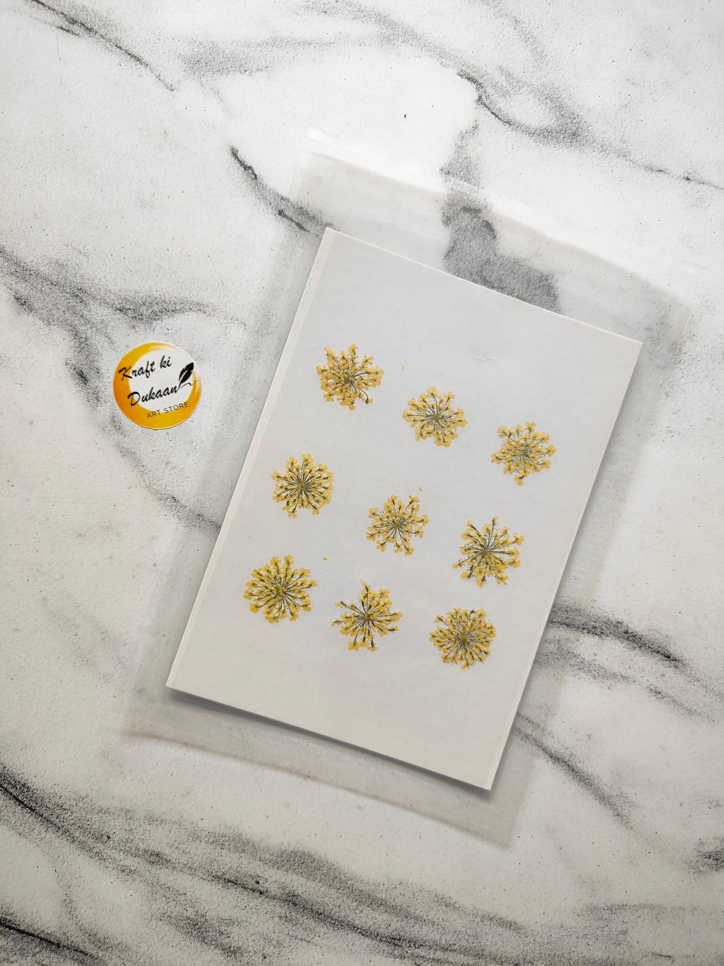 Queen breath dried flowers craft supplies sheet with assorted yellow flowers for DIY projects