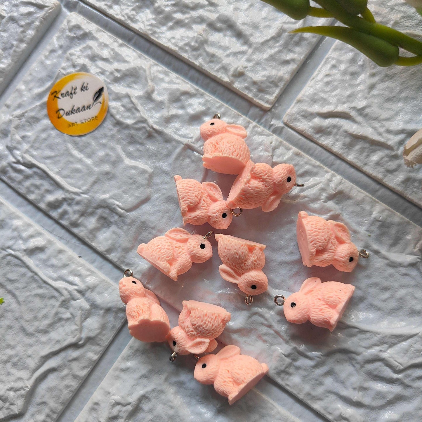 Rabbit charm pendants set (10) in pink; cute rabbit charms with metal loops