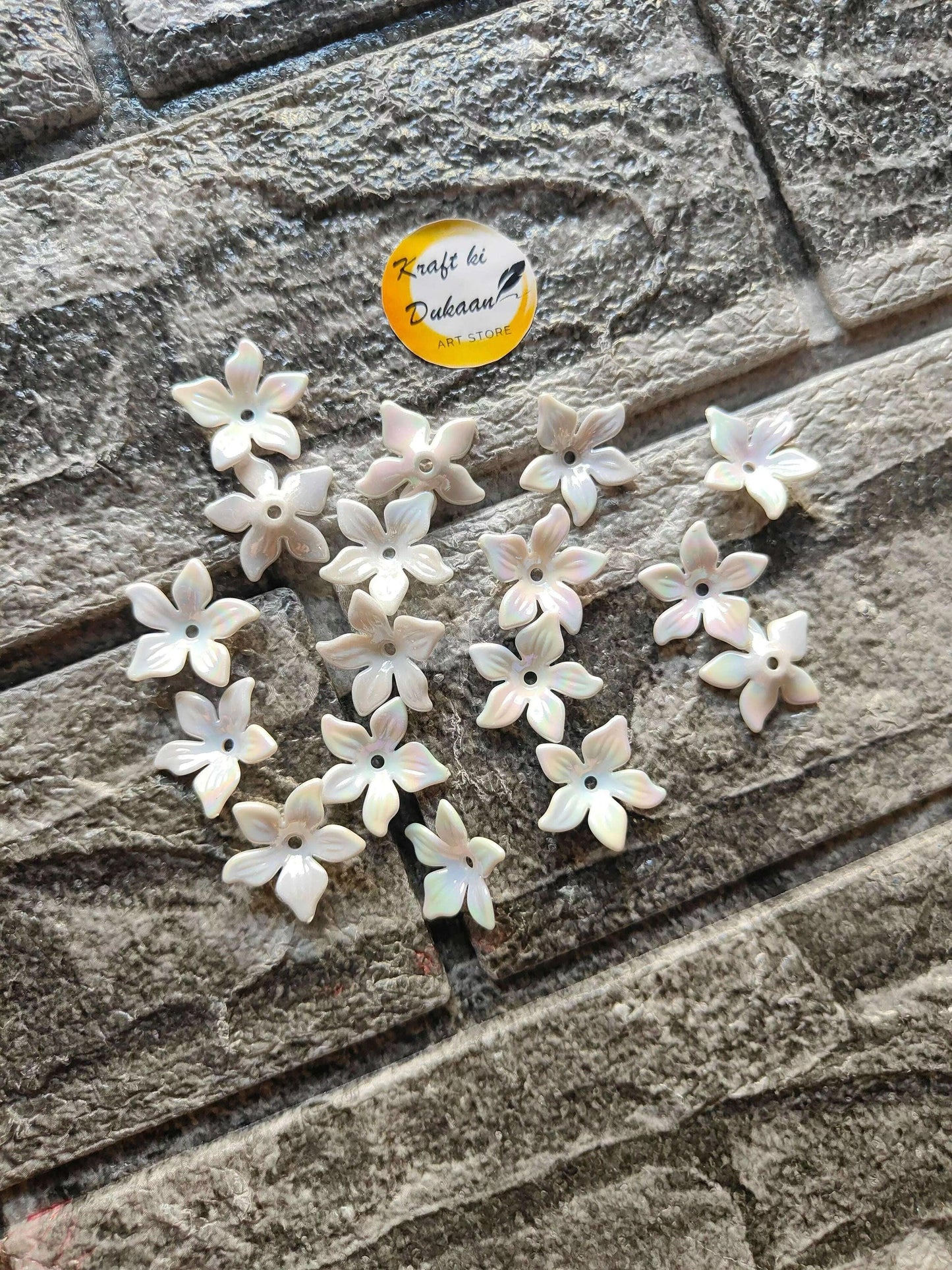Rainbow opaque flower beads pack, pastel white five-petal flower charms
