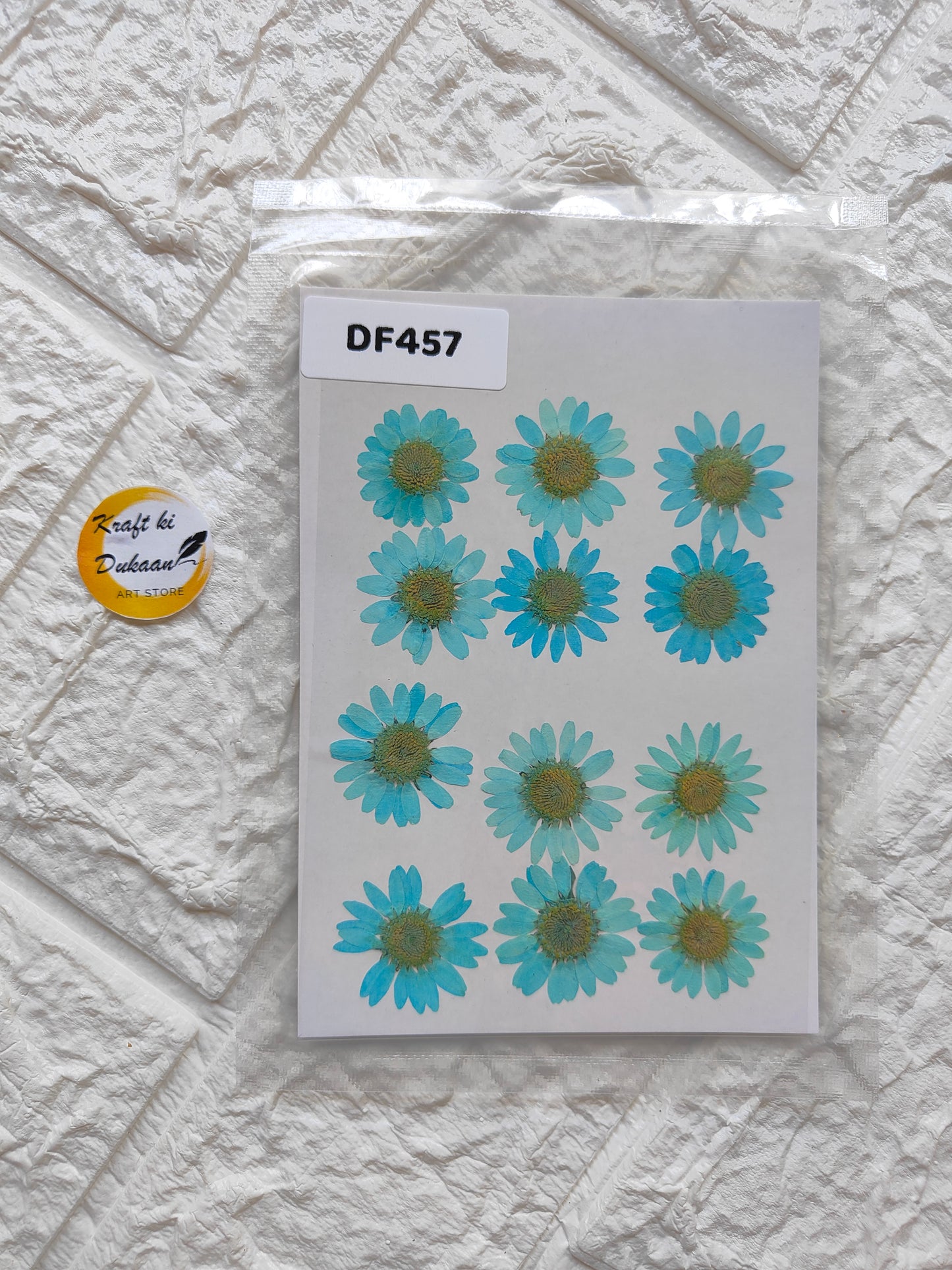 Real daisy flower sheets featuring turquoise and green blossoms on a white background