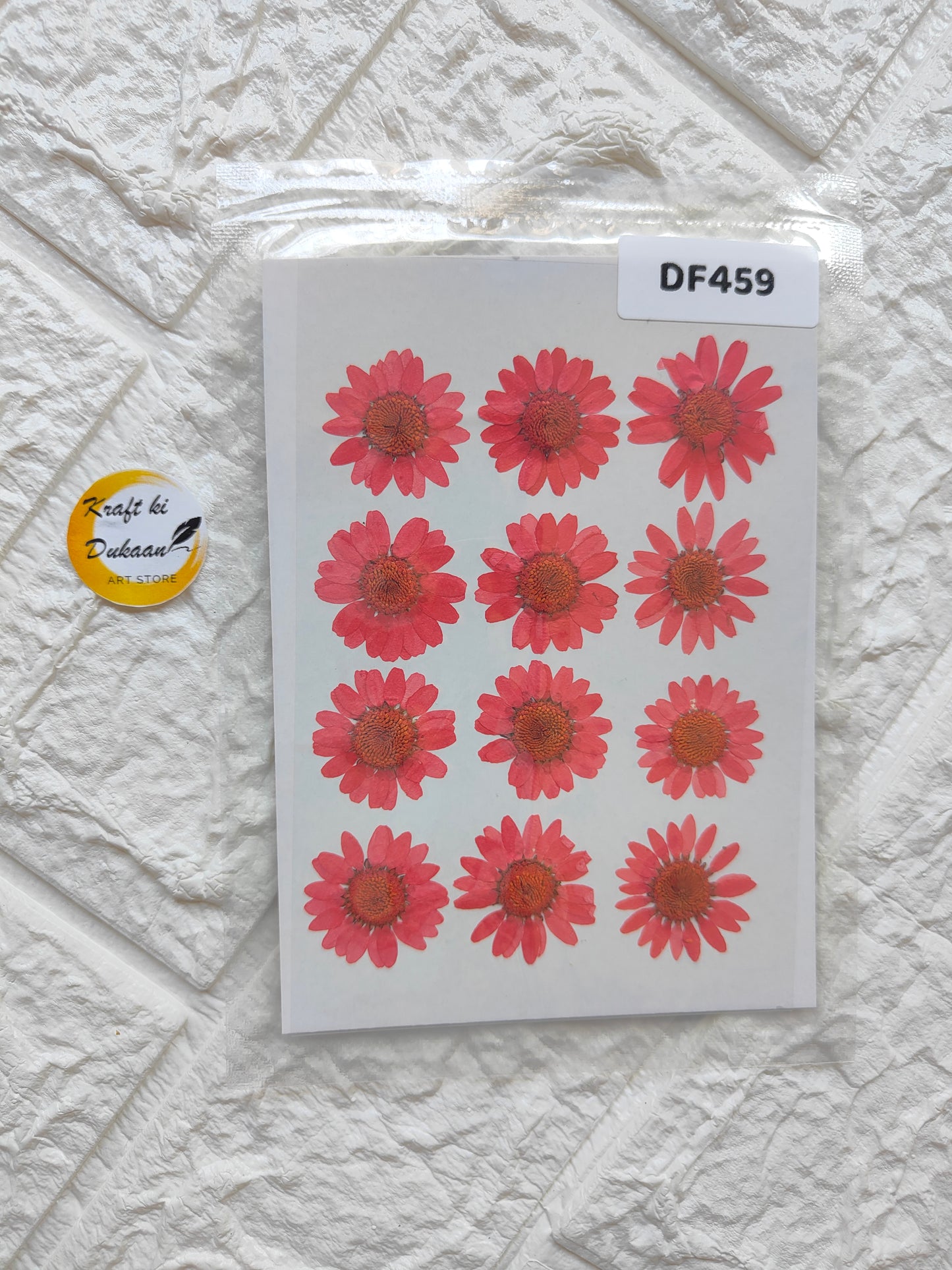 Pack of real daisy flower sheets featuring vibrant pink flowers arranged in a 3x4 layout