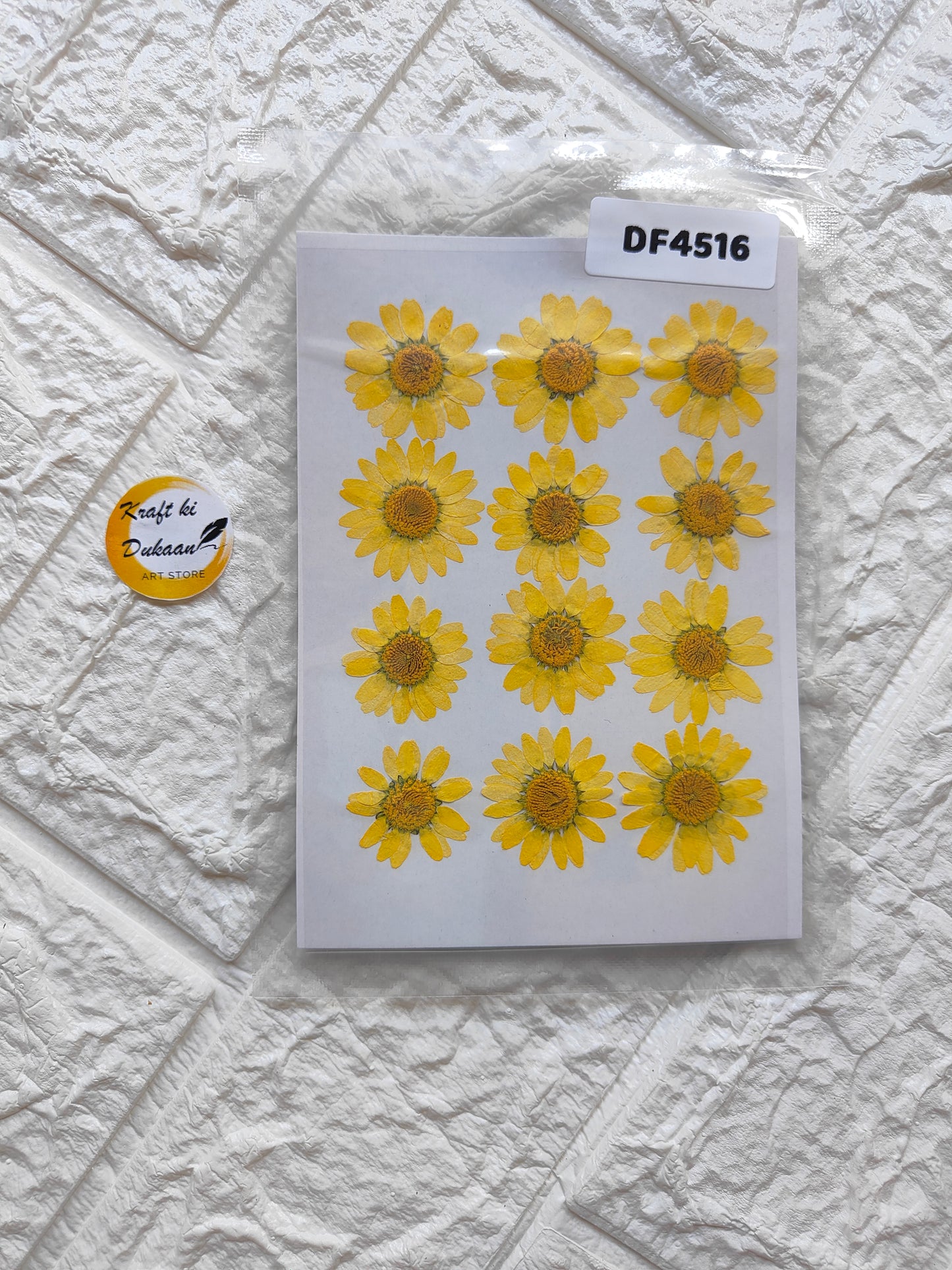 Pack of real daisy flower sheets featuring vibrant yellow daisy designs for crafts and decor