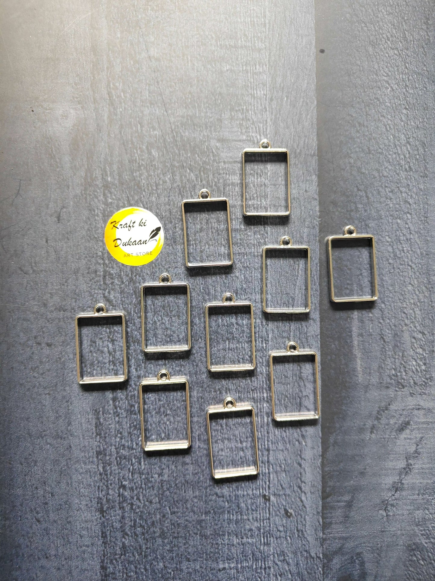 Silver rectangle bezel pendant set (10 pieces) with top loop bail for hanging