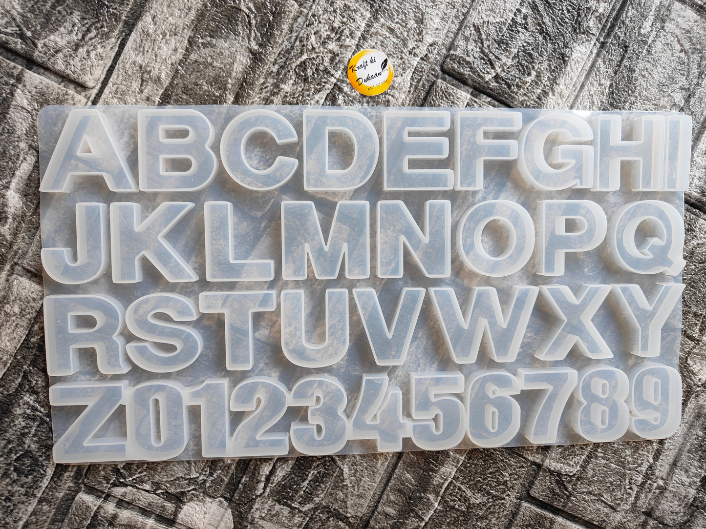 Kraft ki Dukaan clear resin alphabet mold with letters A to Z and numbers 0 to 9 for crafting