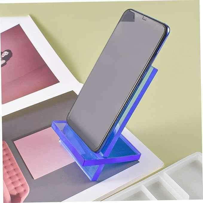 Mobile phone stand mould showing blue base for holding a smartphone upright
