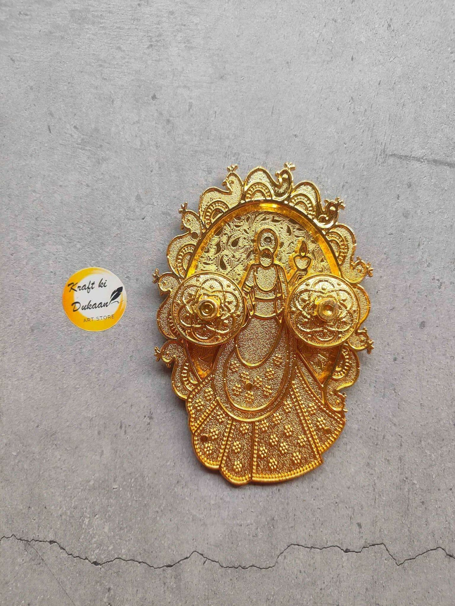Roli Chawal Plate A10: golden Ganesha design decorative plate with ornate details