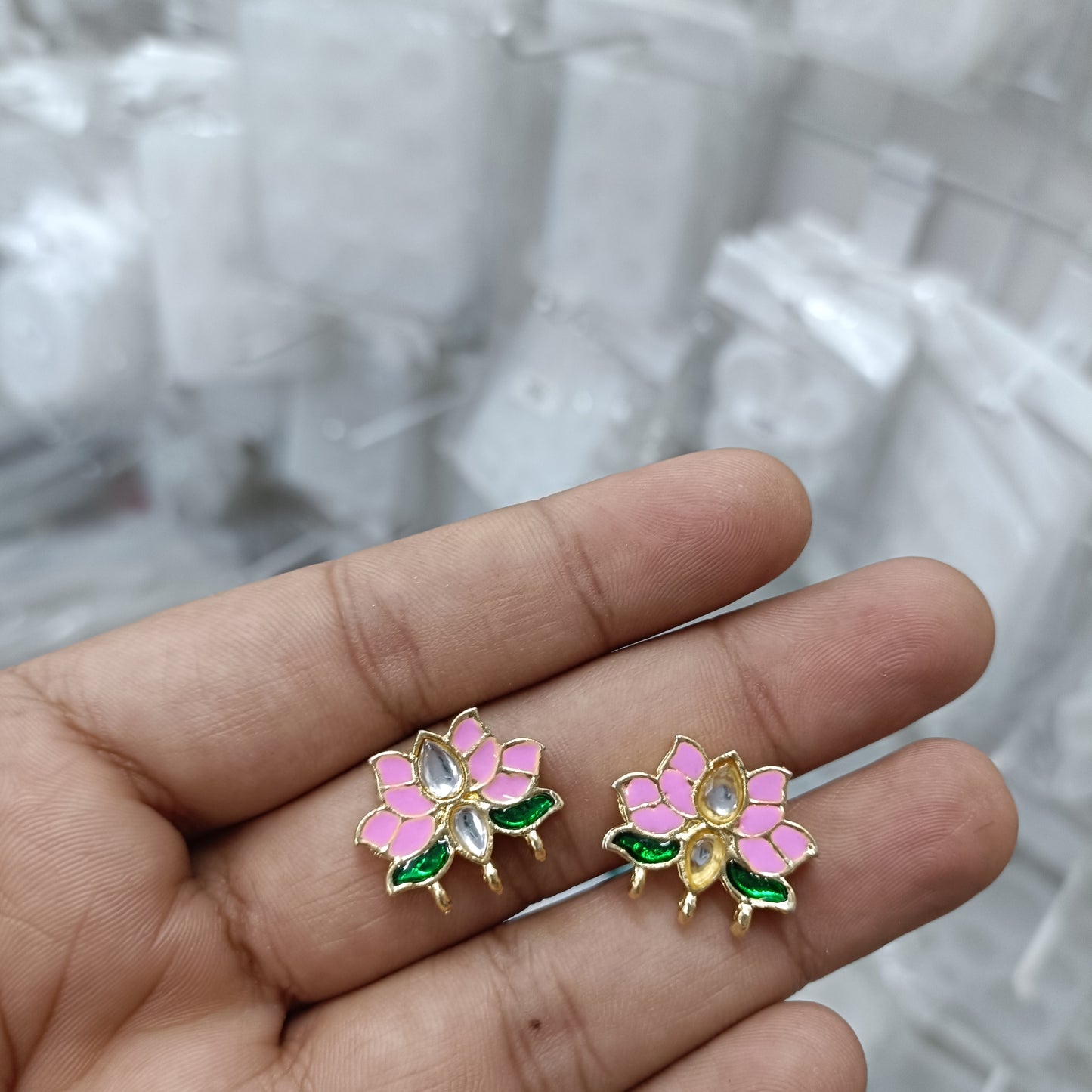 Metal Lotus Kundan Polki Beads Pack of 2 D3
