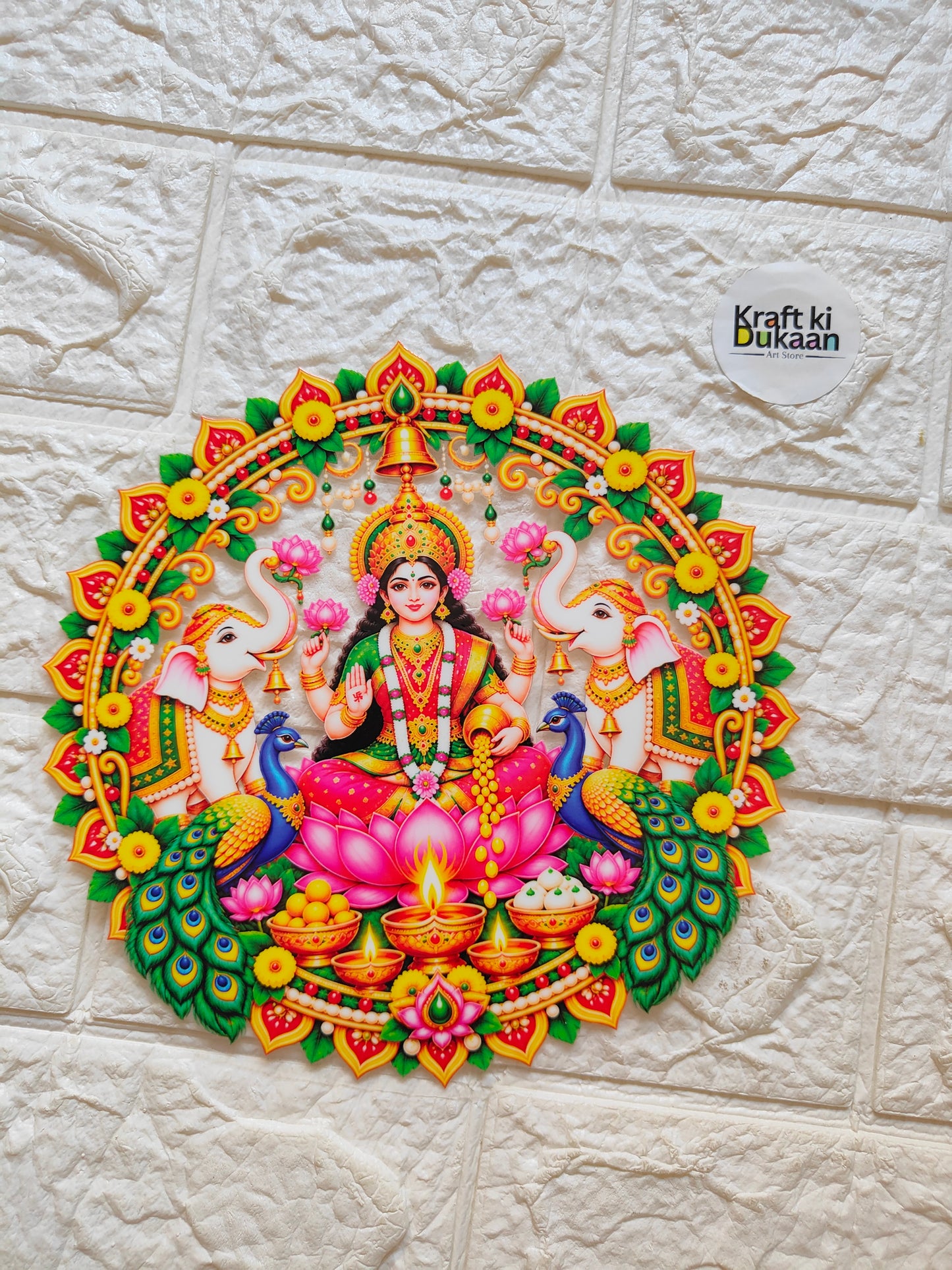 Colorful round peel-off sticker with goddess illustration