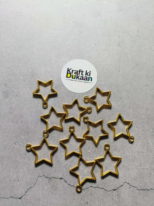 Star bezel pendant set of 10, gold-tone star charms with loop backs