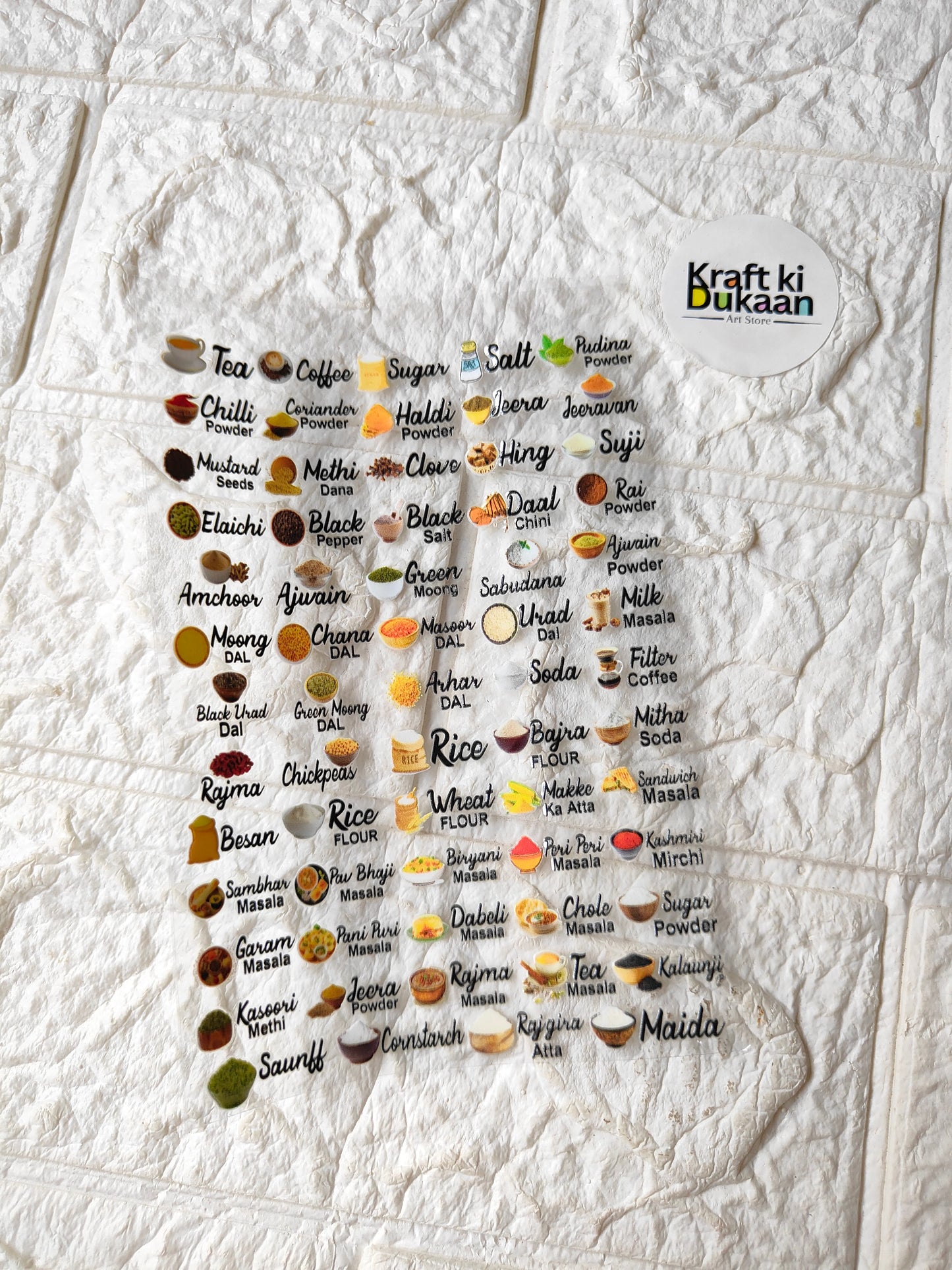 UV DTF peel-off sticker sheet J144, round sheet with coffee and spice word labels