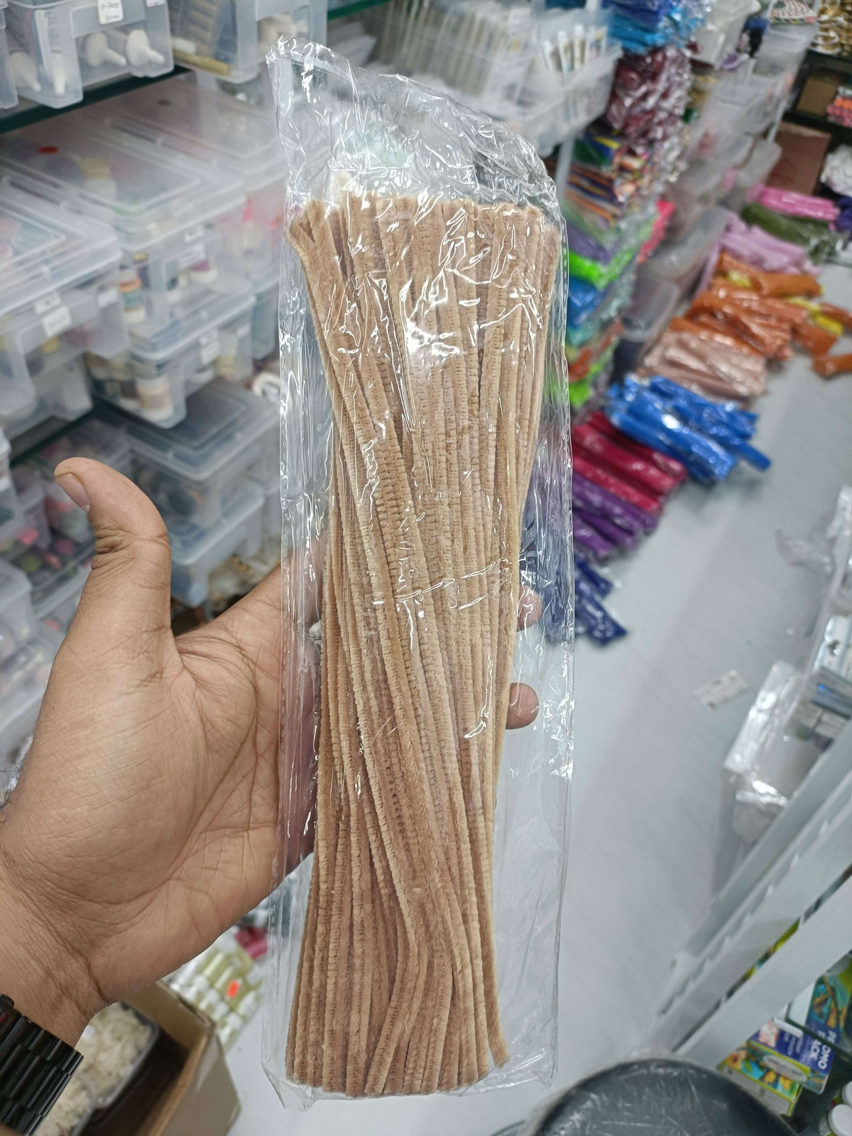 Beige regular pipe cleaners pack of 100, plain twisted craft stems in plastic sleeve