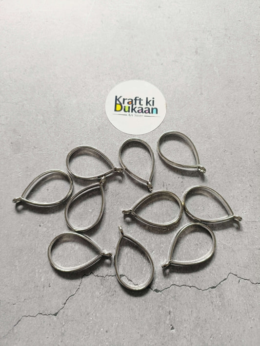 Silver teardrop bezel pendant set, 10-piece with small hanging loops