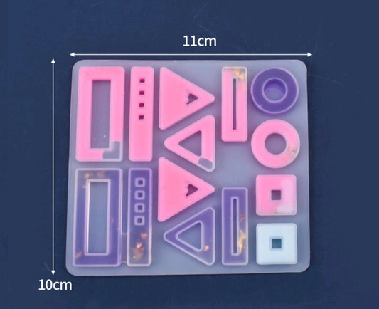 14-cavity jewelry mould with rectangle, triangle, circle and square cavities, pink
