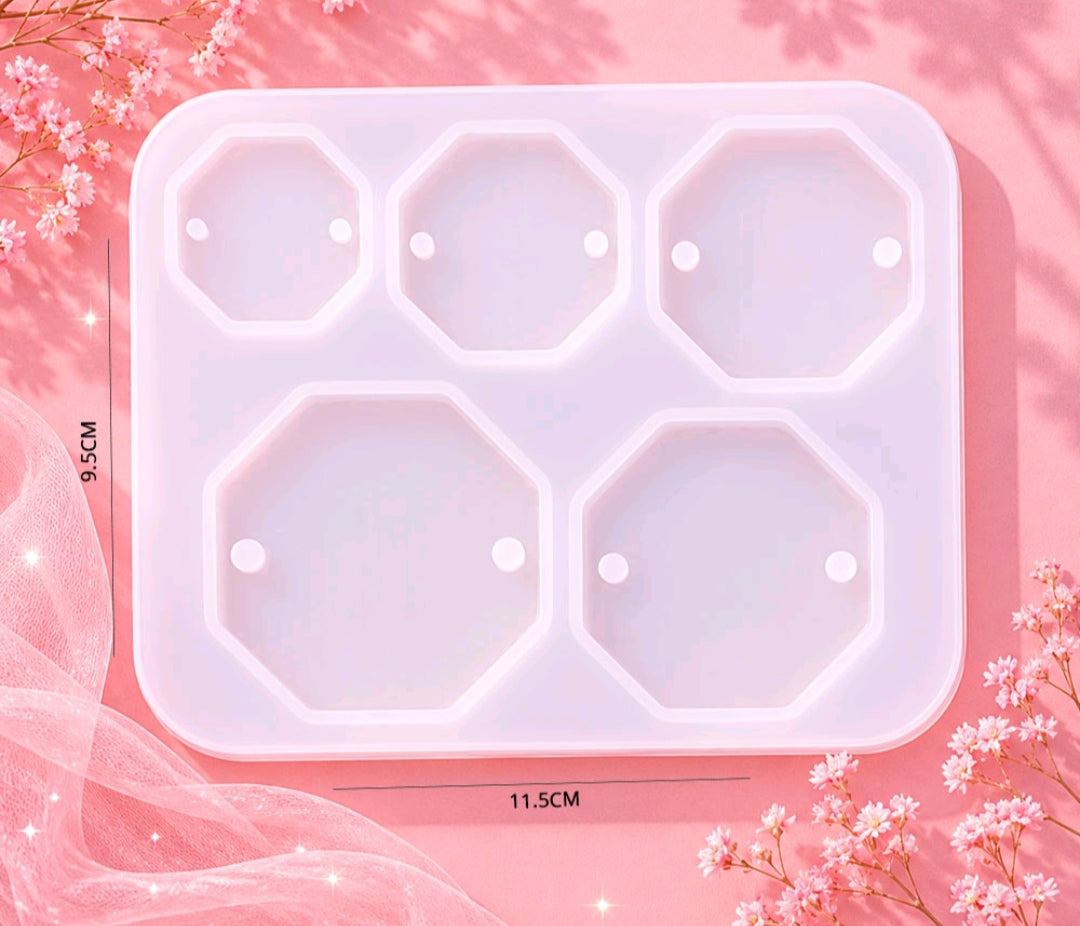 Light pink octagon rakhi mould tray with five cavities, rectangular frame