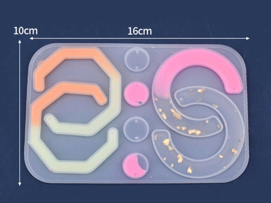 8-cavity silicone jewellery mould tray with octagon ring and round cavity sections