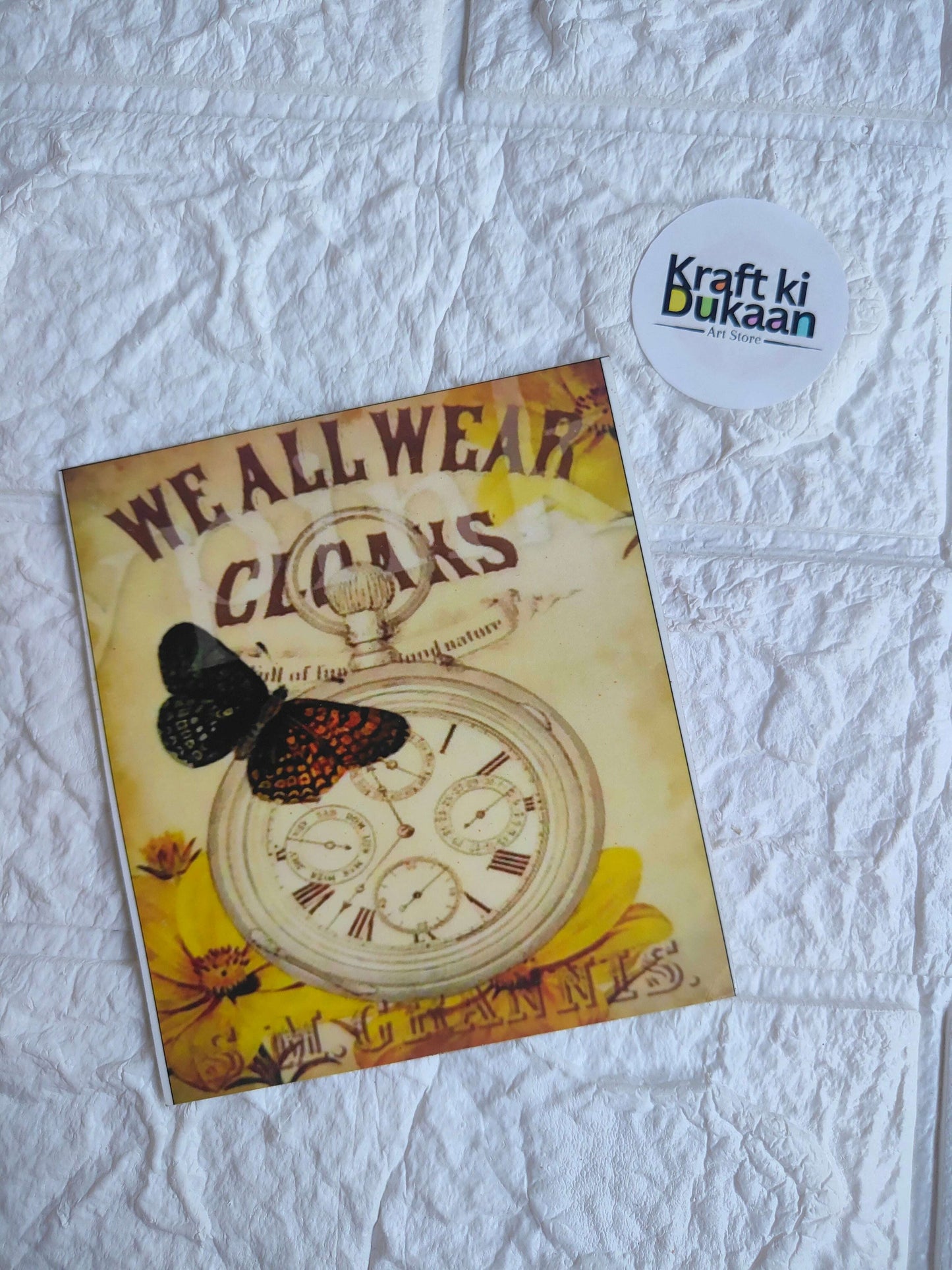 Mini color sticker sheet with vintage clock and butterfly designs