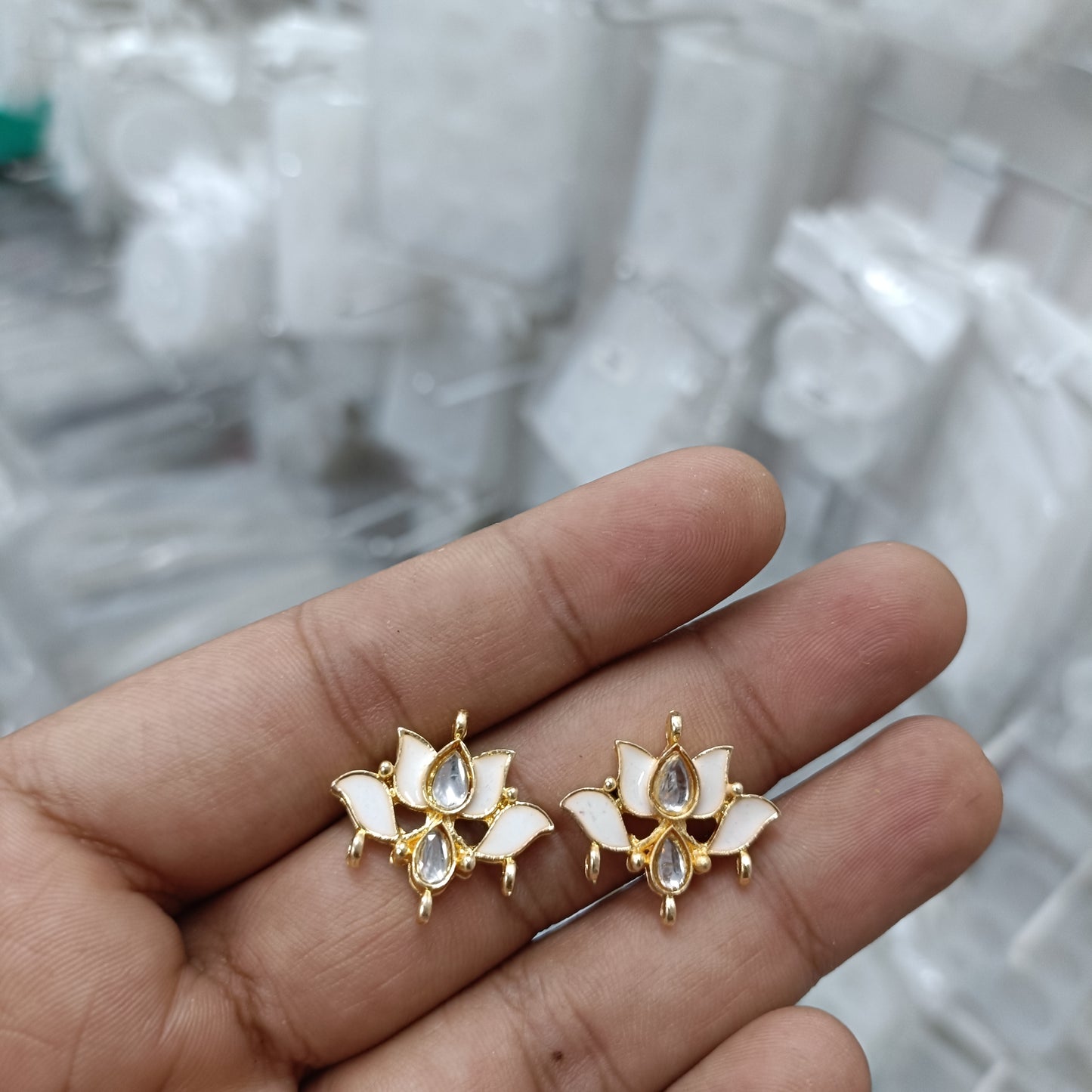 Metal Lotus Kundan Polki Beads Pack of 2 D5