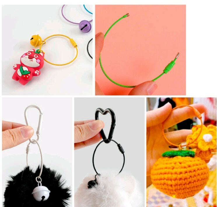 Colored screw clasp cable wire loops for attaching small items in crafts
