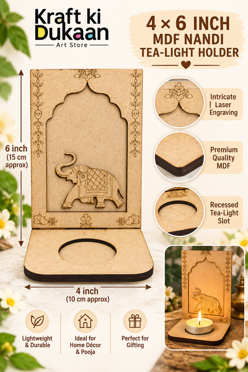 4"X6" Elephant MDF Tlight Holder D2