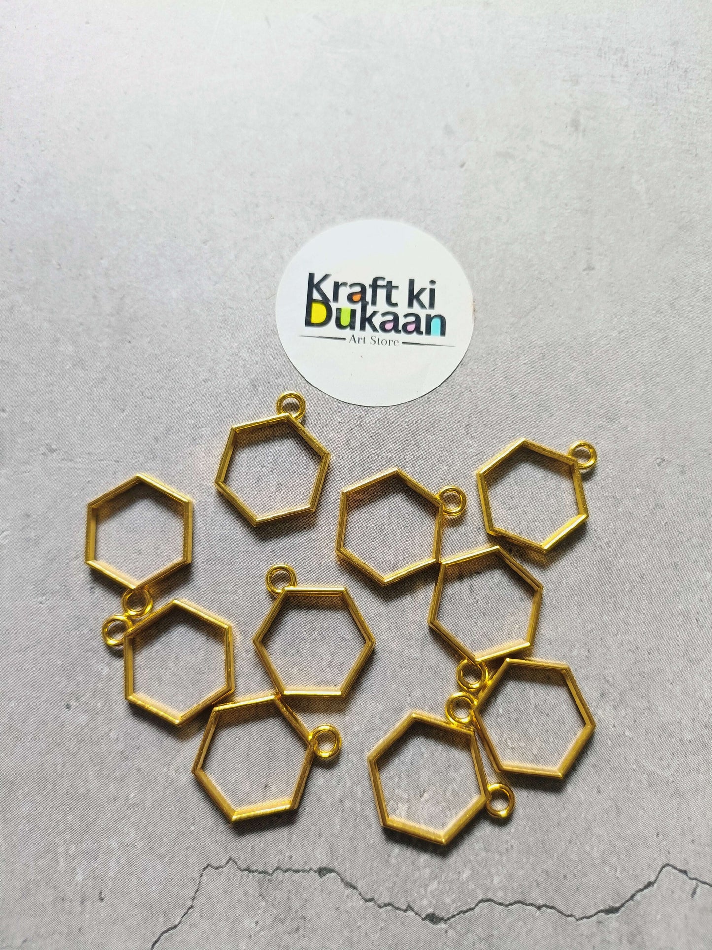Gold hexagon bezel pendant set, plain bezel with small loop for jewelry making