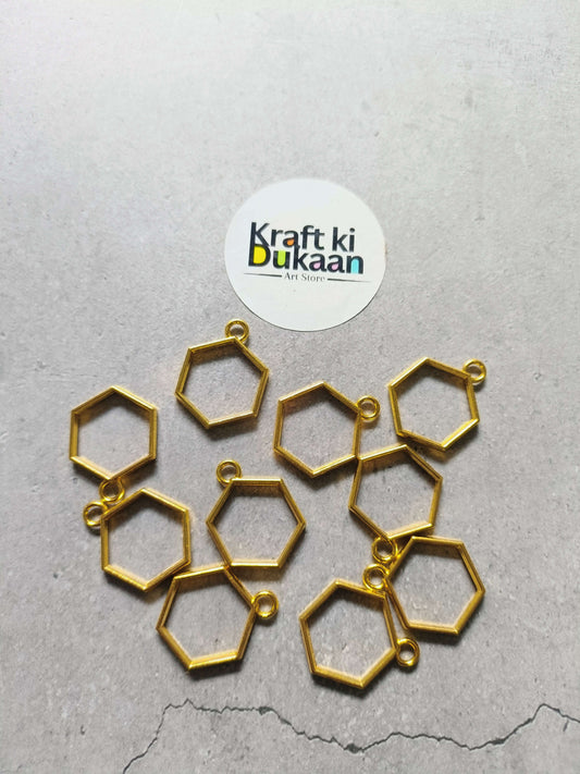 Gold hexagon bezel pendant set, plain bezel with small loop for jewelry making