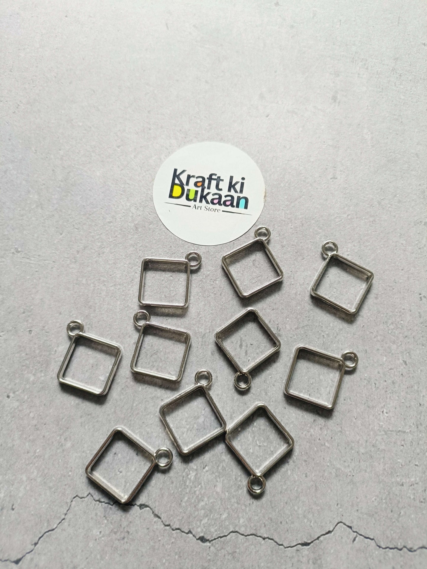 Silver square bezel pendant set with small diamond, plain setting, 10-pack