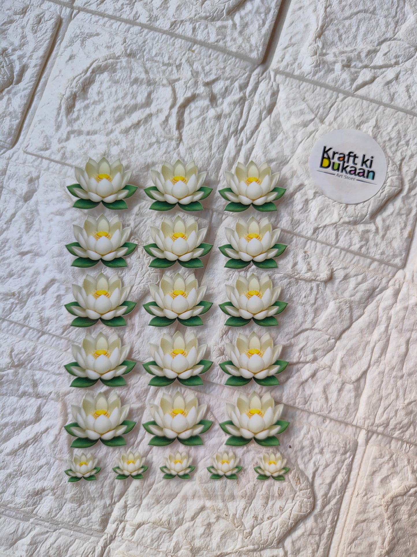 Peel-off sticker sheet with small yellow and green lotus flowers