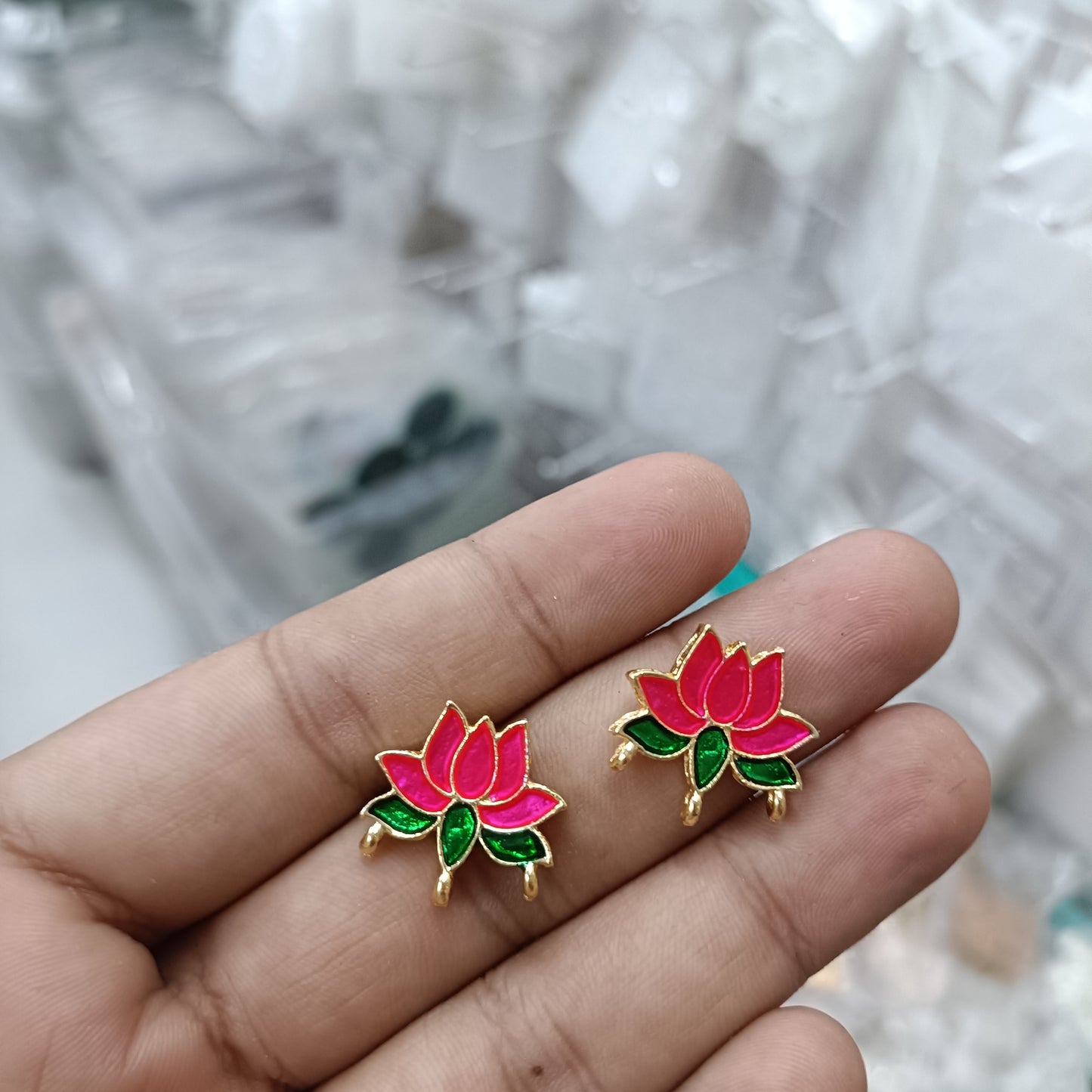 Metal Lotus Kundan Polki Beads Pack of 2 D17
