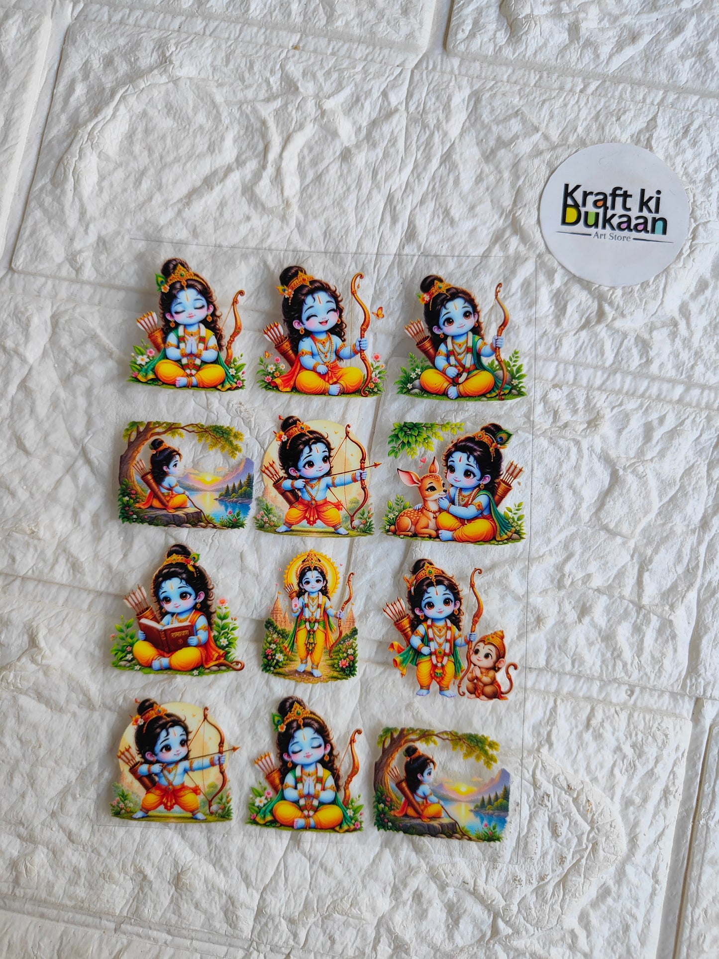 Peel-off sticker sheet with small cartoon kids in colorful outfits