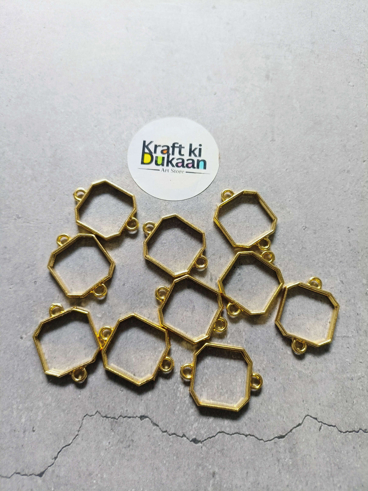 Octagon bracelet bezel connectors, small gold-tone settings with side loops