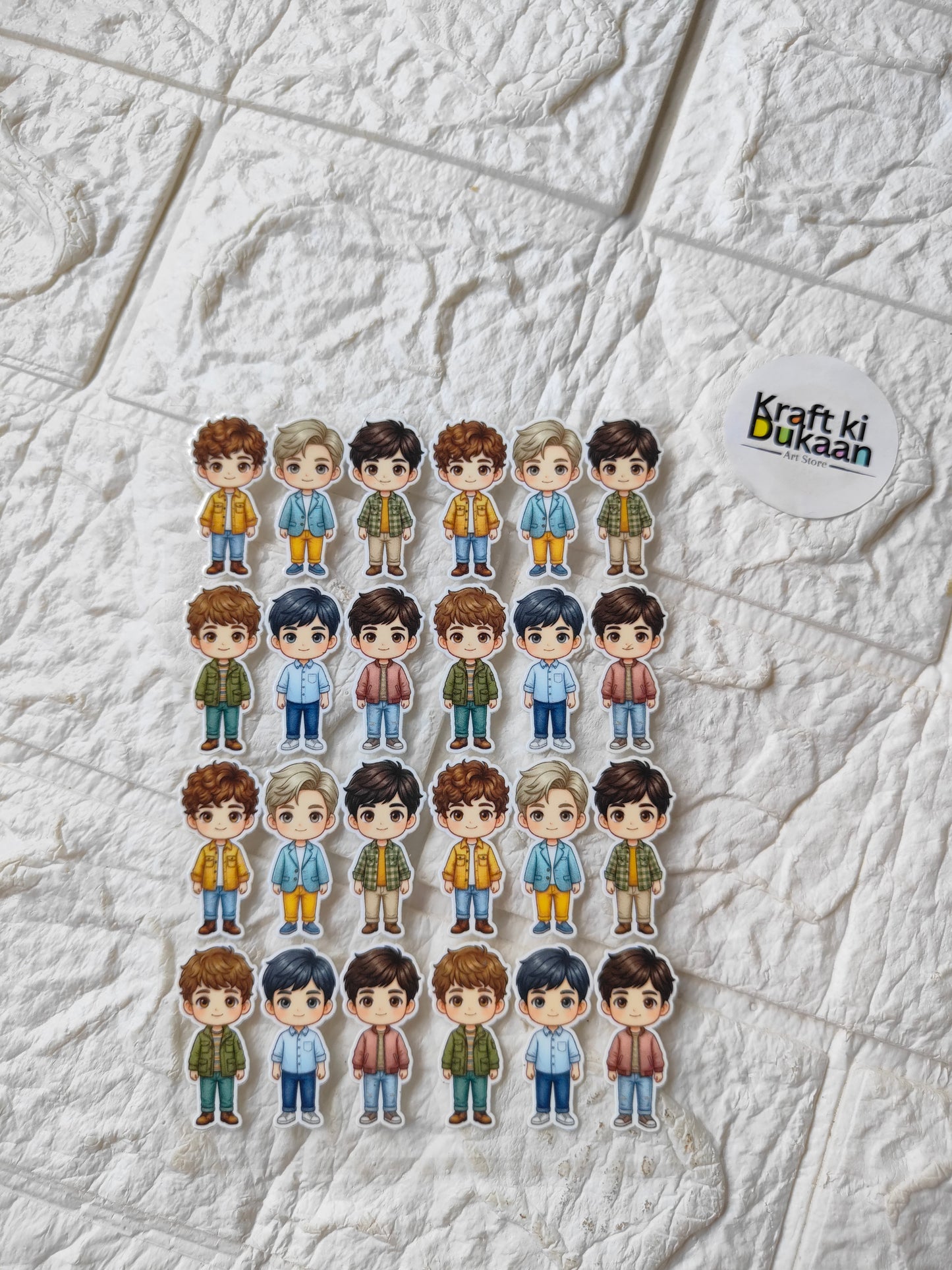 UV DTF peel-off sticker sheet with cartoon kids character cutouts