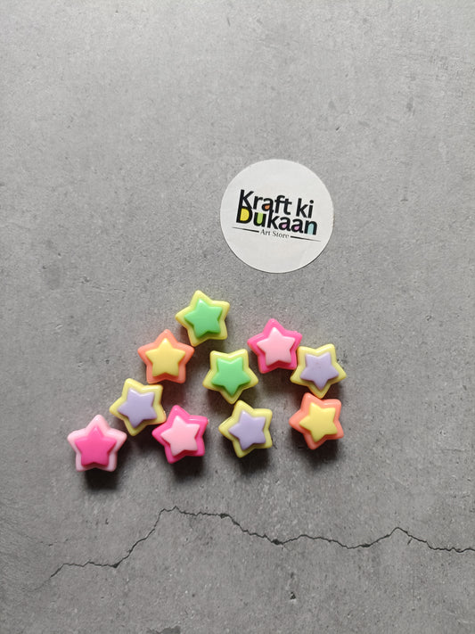 Star-shaped bracelet beads, mixed colors pink green yellow purple orange, loose 10-pack