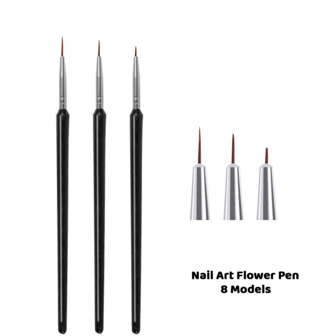 Ultra-thin nail art brush set: 3 pens with fine brown-tipped bristles