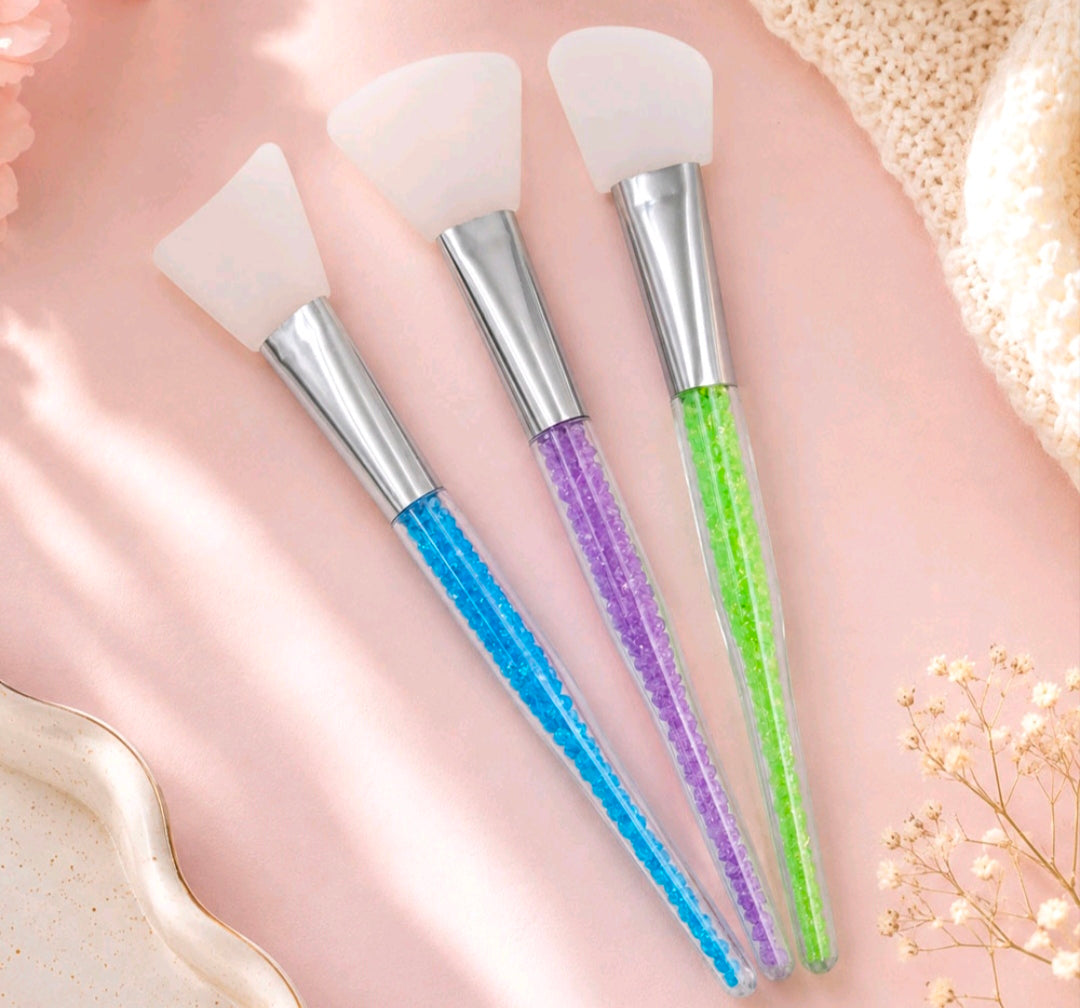 3-piece silicone brush set with three colored silicone tips and silver handles