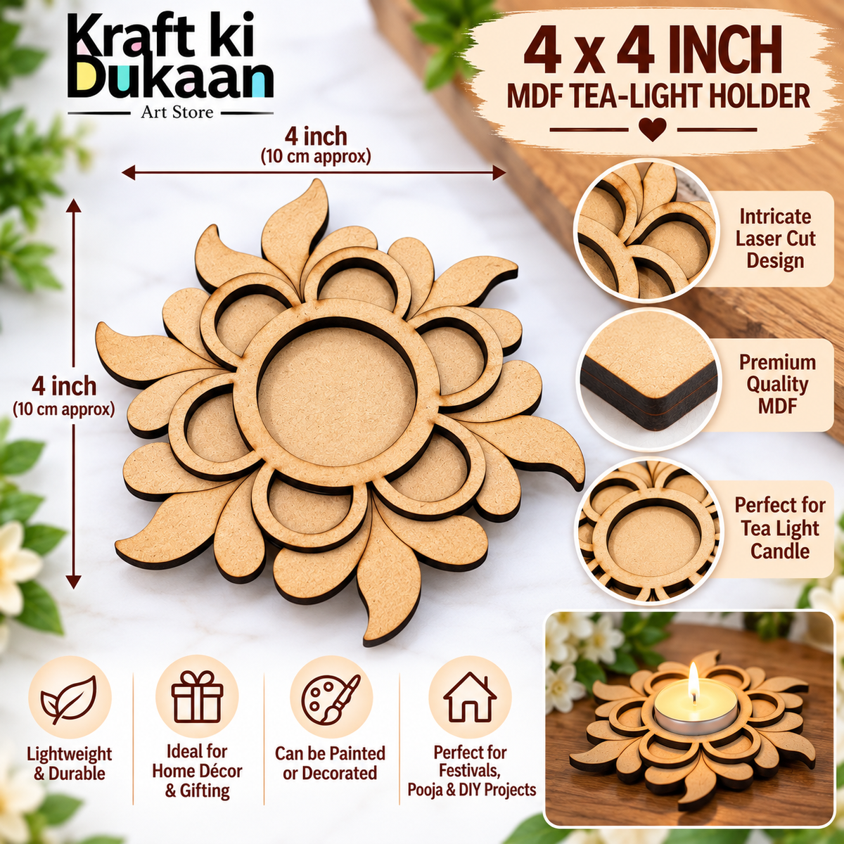 4" MDF Tlight Holder D2