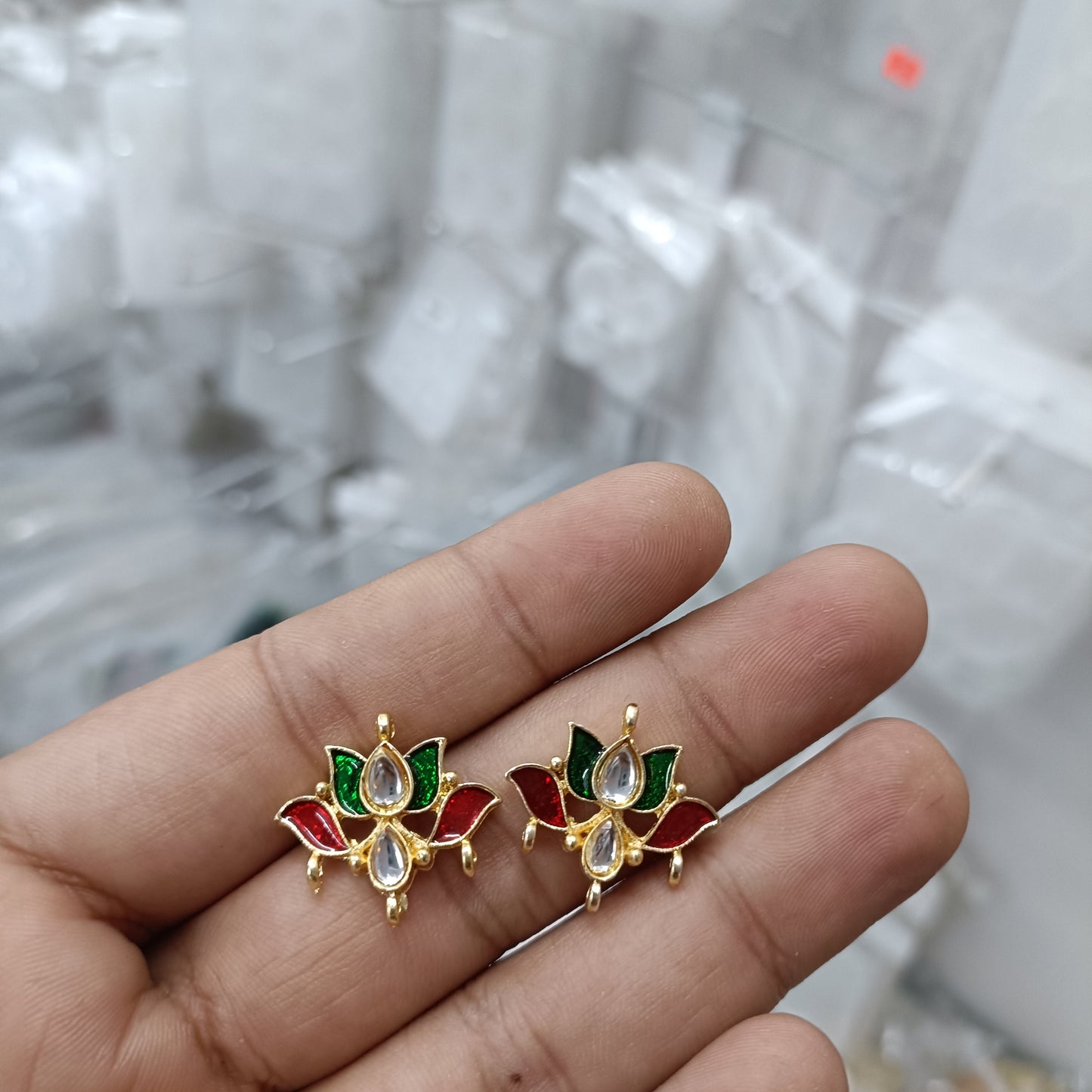 Metal Lotus Kundan Polki Beads Pack of 2 D2