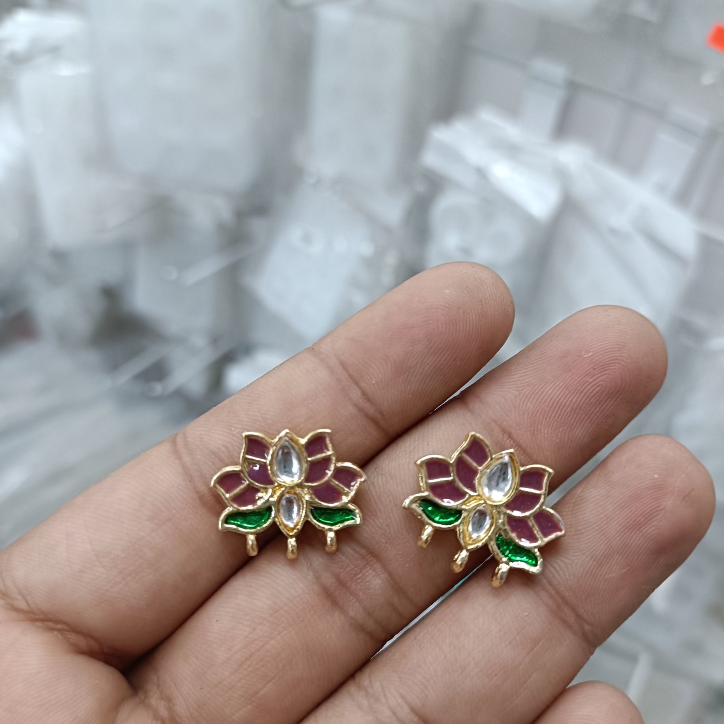 Metal Lotus Kundan Polki Beads Pack of 2 D15