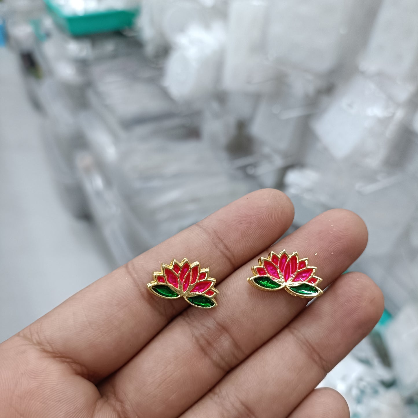 Metal Lotus Kundan Polki Beads Pack of 2 D11