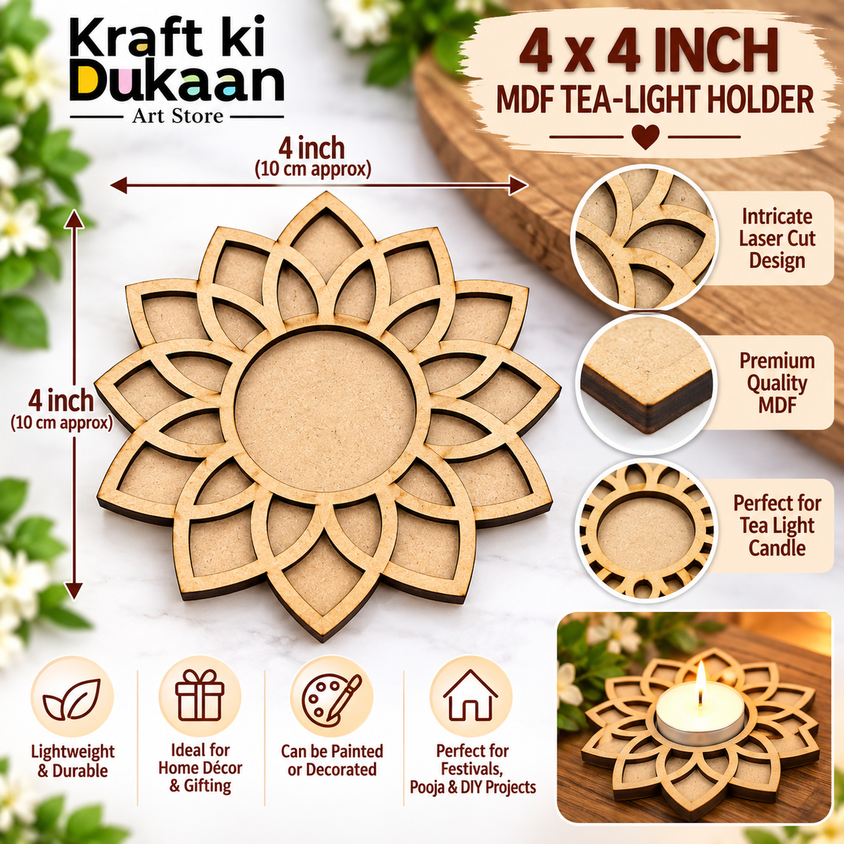 4" MDF Tlight Holder D3