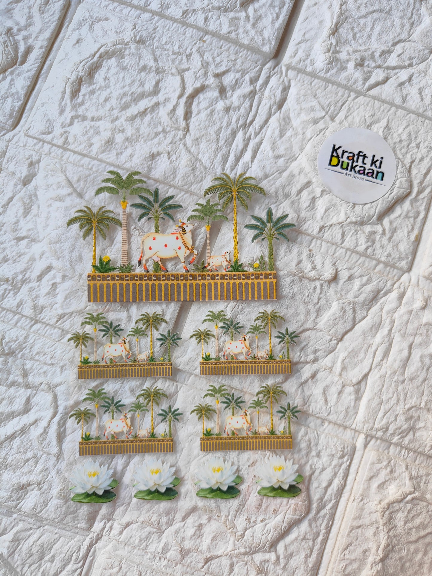 UV DTF peel-off sticker sheet with tropical palm and fruit basket designs